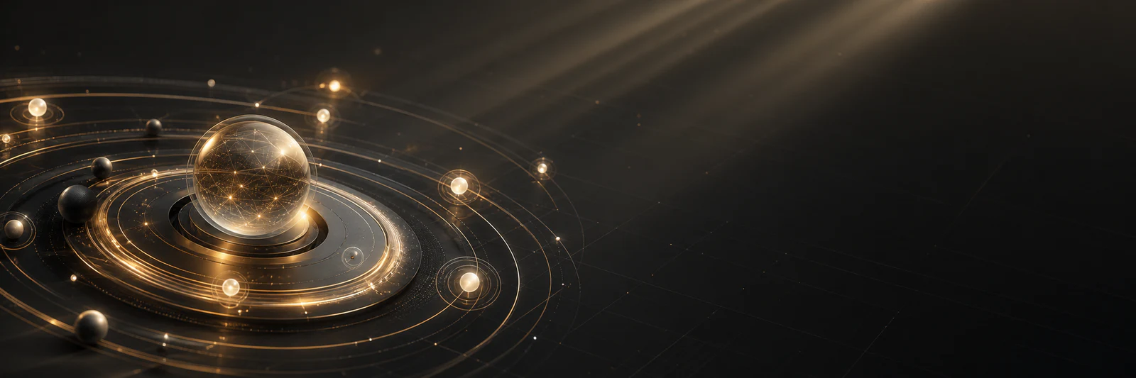 Esfera dourada conectada por uma rede de pontos luminosos